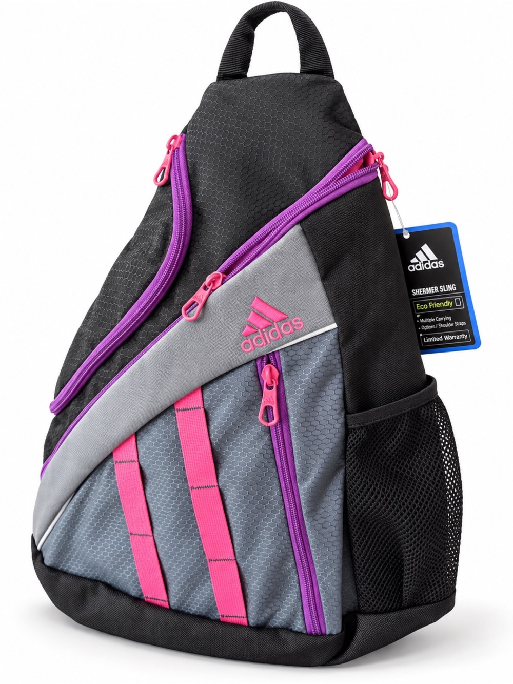 adidas Black & Gray Sling Backpack with Pink and Purple Accents